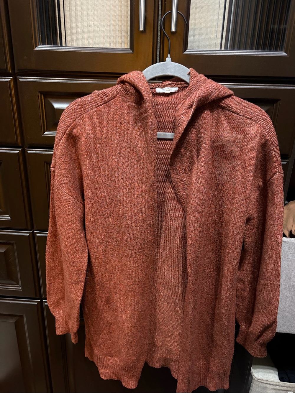 Maurices Rust Orange Hooded Open Front Cardigan Sweater